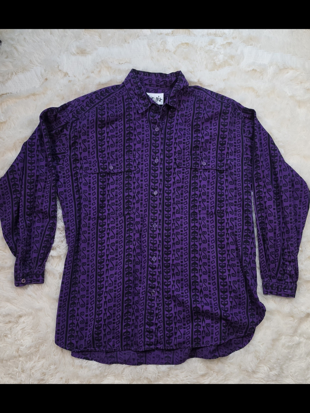 Vintage 90s Purple Tribal Aztec Print Button Down Shirt By Genesis Size Med
